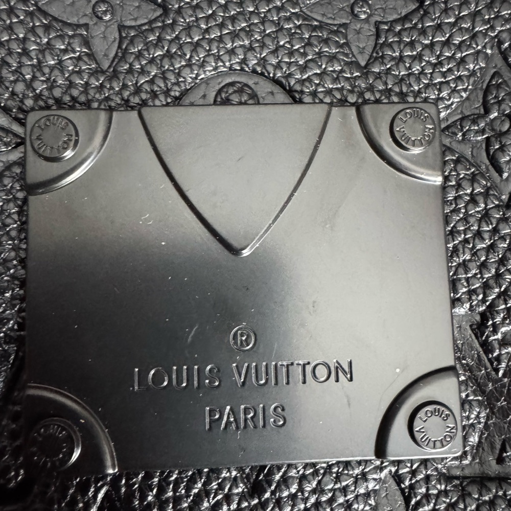 Black Embossed Monogram Leather Crossbody Messenger Bag - Picture 6 of 9